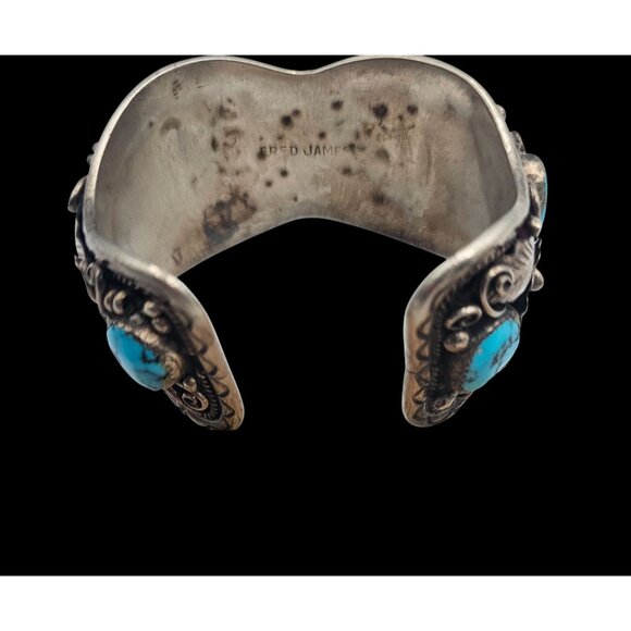 Fred James Vintage Navajo Sterling Silver Turquoise Watch Cuff 90 grms No Watch - Picture 9 of 15